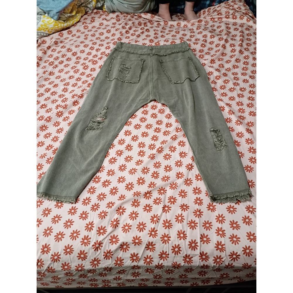 POL Distressed Drop Crotch Jeans Washed Boho Western Chic Frayed Wide Leg Large - Picture 5 of 8